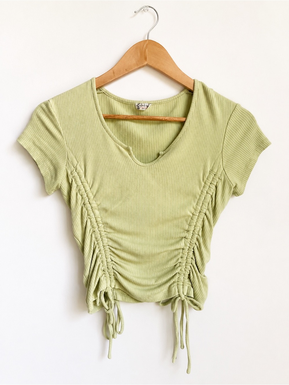 Intimately Free People Pistachio Green Ruched Short Sleeve Top